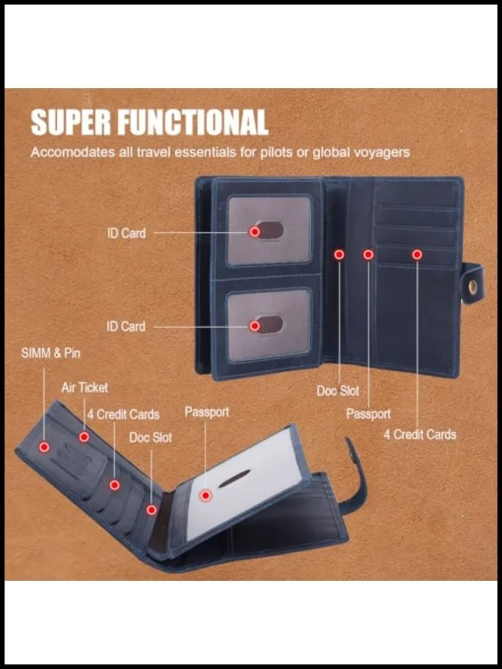 Full Grain Leather Passport Holder RFID Blocking Travel Wallet with AirTag Slot